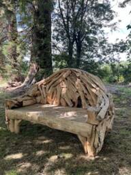 Handcrafted Rustic Teak Bench - Outdoor Furniture. Garden Benches - thumbnail 2