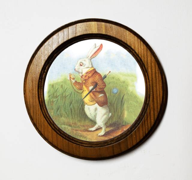 Handmade Alice in Wonderland Art Print, Light Oak Round Frame, Nursery Decor - image 1