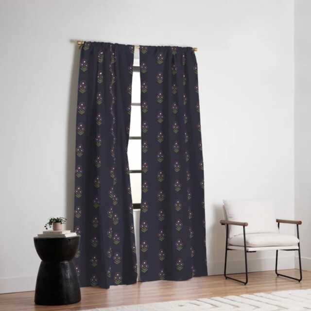 Blackout Window Curtains, Boho Floral Block Print, Navy Sage Burgundy, One Piece Panel, Nursery Curtain, Treatment, Baby Girl - image 1