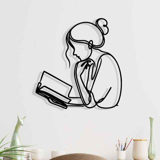 Minimalist Woman Reading Metal Wall Art, Book Lover Gift, Library Decor, Female Silhouette Art - image 1