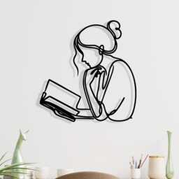 Minimalist Woman Reading Metal Wall Art, Book Lover Gift, Library Decor, Female Silhouette Art - thumbnail 1