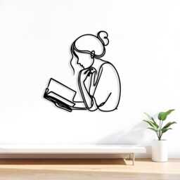 Minimalist Woman Reading Metal Wall Art, Book Lover Gift, Library Decor, Female Silhouette Art - thumbnail 3