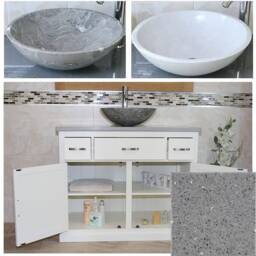 Bathroom Vanity Unit White Painted Cabinet Wash Stand Grey Quartz Marble Stone Basin 1161Pgqsbc - thumbnail 2