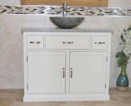 Bathroom Vanity Unit White Painted Cabinet Wash Stand Grey Quartz Marble Stone Basin 1161Pgqsbc