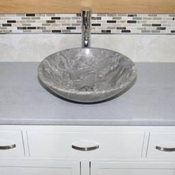 Bathroom Vanity Unit White Painted Cabinet Wash Stand Grey Quartz Marble Stone Basin 1161Pgqsbc - thumbnail 3