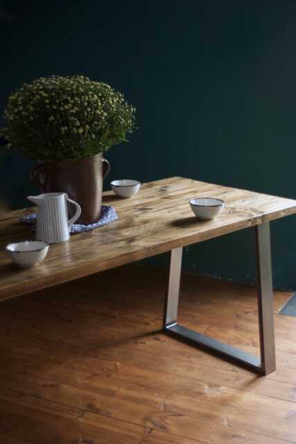 Rustic Reclaimed Wood Dining Table & Bench British Steel Legs, Handmade in UK - image 1