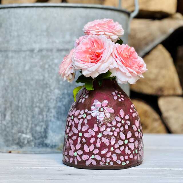 Bell Bottle Vase, Art Wildflower Textured Cherry Blossoms Motif - image 1
