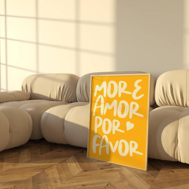 More Amor Por Favor Poster - Maximalist Love Quote Wall Art Modern Sunshine Yellow Decor - image 1