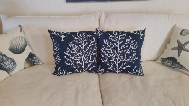 Navy & White Branch Coral Pillow - Select A Size - image 1