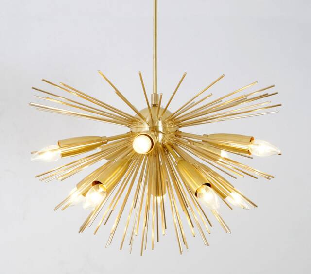 Mid Century Sputnik Chandelier, Handmade Brass Urchin Light - image 1