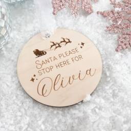 Santa Please Stop Here Ornament, Here For Sign Kids, Stop Here, Personalized Kids Christmas Stocking Tag - thumbnail 2