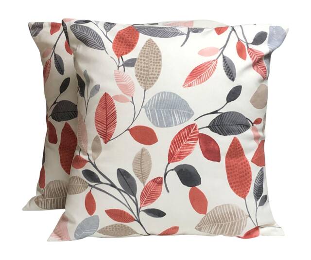 Cranberry Leaf Cushion Covers Scandi Style Floral Pillows Set Of 2 - 16 - image 1