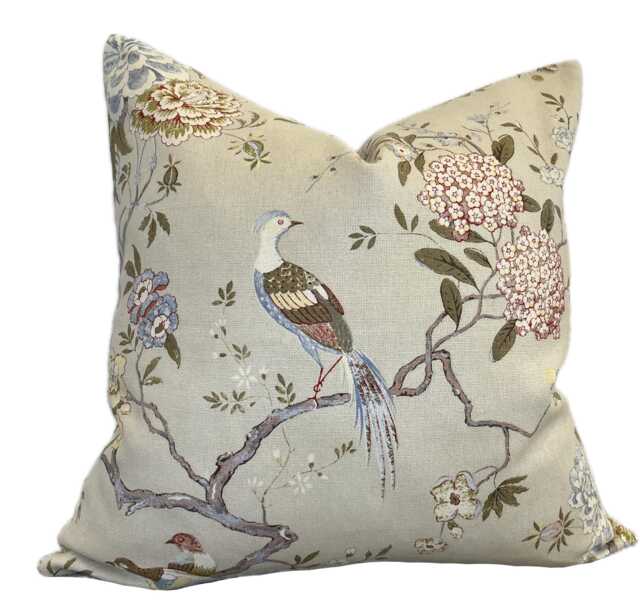 G.p & J Baker Oriental Bird Olive & Stone Double Sided Cushion Cover Pillow - image 1