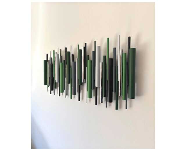 Modern Green Wood Wall Sculpture Geometric Art With Chrome, Urban Canopy - image 1