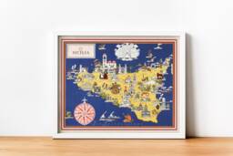Vintage Map Of Sicily, Sicilia Pictorial Illustration, Print, Old Map, Italy Lover Gift, Housewarming Gift - thumbnail 1