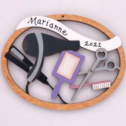 Personalized Hair Stylist Salon Christmas Ornament - Wood, Hand Painted, Laser Cut - thumbnail 3