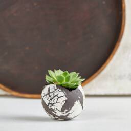 Small White & Black Modern Boho Chic Planter For Succulent - Indoor Plant Pot Wedding Table Decorative Centerpiece Or Giveaway - thumbnail 3