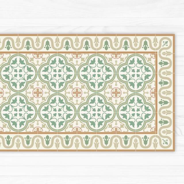 Linoleum Rug Printed With Green Tiles Pattern, Decorative Border. Art Mat PVC Mats & Rugs - image 1
