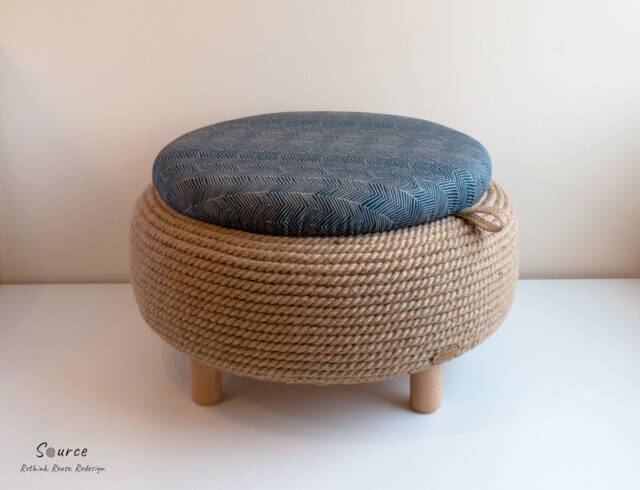 Handmade Jute Rope Ottoman - Upcycled Car Tire One Of A Kind Furniture Pieces - image 1