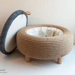Handmade Jute Rope Ottoman - Upcycled Car Tire One Of A Kind Furniture Pieces - thumbnail 2