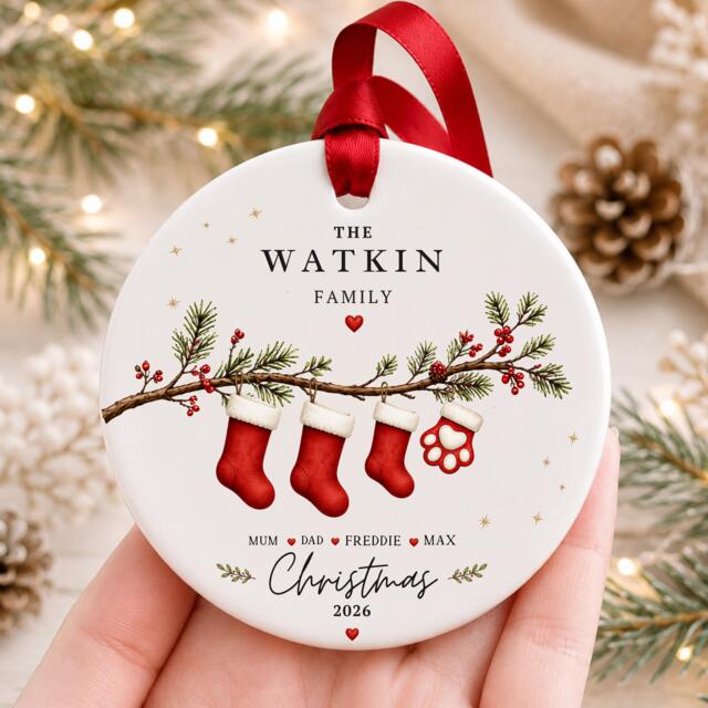 Personalised Family Christmas Ornament Custom Stocking Bauble Ceramic Tree Decoration Name Keepsake Gift - image 1