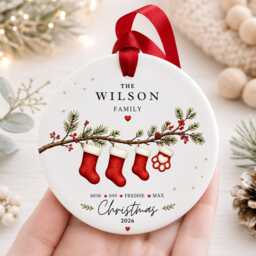 Personalised Family Christmas Ornament Custom Stocking Bauble Ceramic Tree Decoration Name Keepsake Gift - thumbnail 2