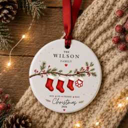Personalised Family Christmas Ornament Custom Stocking Bauble Ceramic Tree Decoration Name Keepsake Gift - thumbnail 4