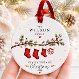 Personalised Family Christmas Ornament Custom Stocking Bauble Ceramic Tree Decoration Name Keepsake Gift - thumbnail 3