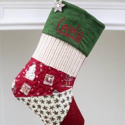 Personalized Quilted Christmas Stocking, Patchwork Design, Farmhouse Decor - thumbnail 3