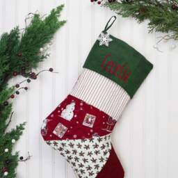 Personalized Quilted Christmas Stocking, Patchwork Design, Farmhouse Decor - thumbnail 2