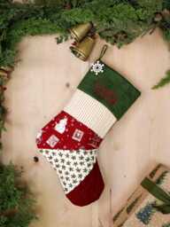 Personalized Quilted Christmas Stocking, Patchwork Design, Farmhouse Decor - thumbnail 1