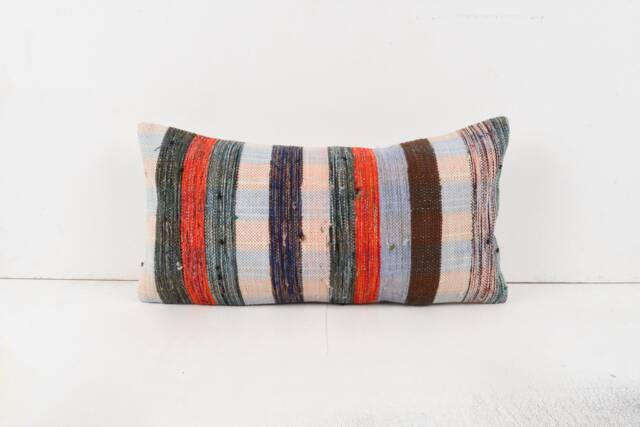 Handwoven Kilim Lumbar Pillow Cover Turkish Wool Cushion - 12x24 - image 1