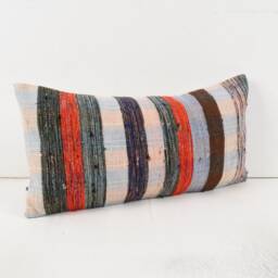 Handwoven Kilim Lumbar Pillow Cover Turkish Wool Cushion - 12x24 - thumbnail 2