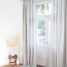 Gray Striped Heavy Linen Curtain Panel, Pleated Tape - thumbnail 3