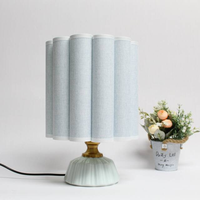 Handmade Aliceblue Fabric Table Lamp Ceramic Base Home Decor - image 1