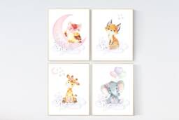 Girl Nursery Wall Art Prints Elephant, Giraffe, Bear, Owl - thumbnail 1
