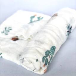 Organic Bamboo Cactus & Succulent Muslin Baby Swaddle Blanket - thumbnail 3
