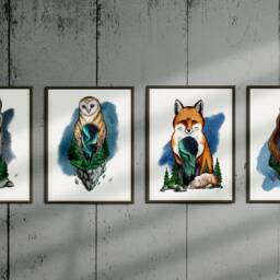 Nordic Spirit Animals Art Print Set Aurora Borealis Totem - thumbnail 2