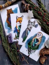 Nordic Spirit Animals Art Print Set Aurora Borealis Totem - thumbnail 1