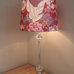 30cm Drum Lampshade, Red, Crane Bird With Silver Thread - thumbnail 3