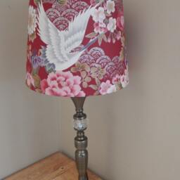 30cm Drum Lampshade, Red, Crane Bird With Silver Thread - thumbnail 2