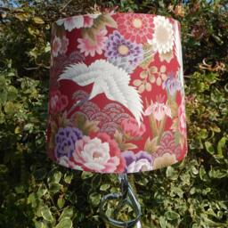 30cm Drum Lampshade, Red, Crane Bird With Silver Thread - thumbnail 4