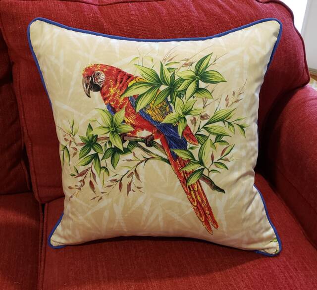 Parrot Macaw Bird Pillow Cover Decorative Accent Cushion, Tropical Bamboo Print - image 1