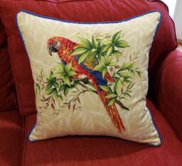 Parrot Macaw Bird Pillow Cover Decorative Accent Cushion, Tropical Bamboo Print
