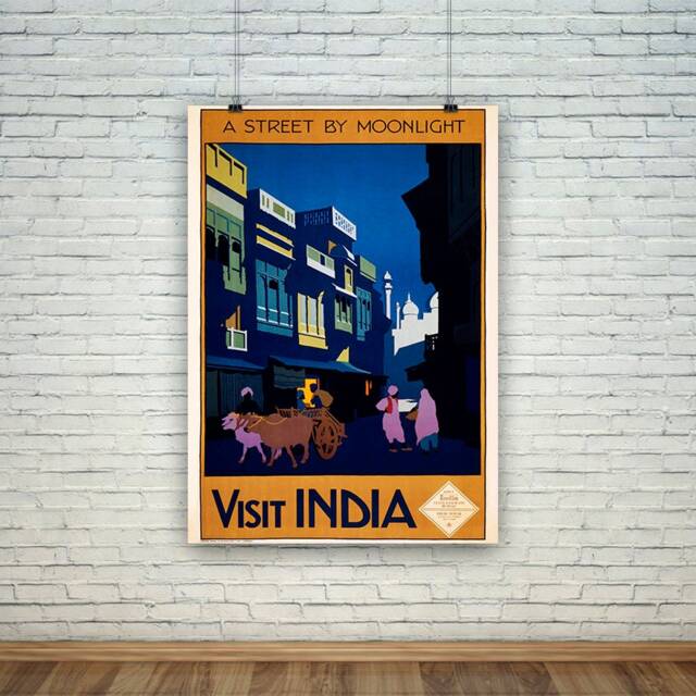 Visit India Print Vintage Street By Moonlight Travel Poster - image 1