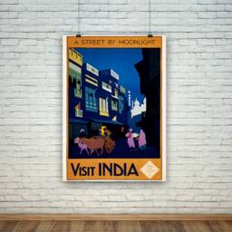 Visit India Print Vintage Street By Moonlight Travel Poster - thumbnail 1