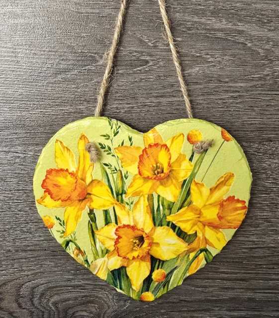 Daffodil Slate Plaque Wall Hanging, Spring Decoration, 15cm Option Of Gift Box, Gifts - image 1