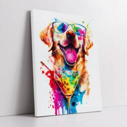Golden Retriever Labrador Drinking Cocktail Painting Splatter Wall Art, Framed Canvas Poster Print, Home Kitchen Office Room Decor, Gifts - thumbnail 2