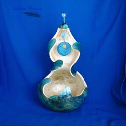 Hand Carved Gourd. Gourd Sculpture. Painted Art. Jewelry Caddy. Unique Unusual Gift. Beach Decor. Seaside Housewarming Gift
