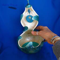 Hand Carved Gourd. Gourd Sculpture. Painted Art. Jewelry Caddy. Unique Unusual Gift. Beach Decor. Seaside Housewarming Gift - thumbnail 3